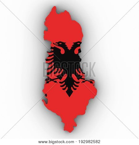 Albania Map Outline With Albanian Flag On White With Shadows 3D Illustration