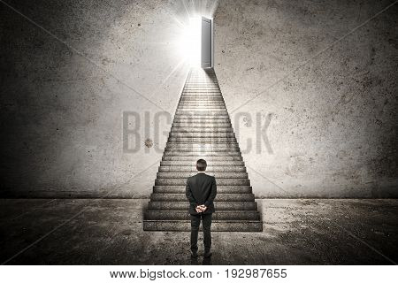 businessman waiting to get a eaven door