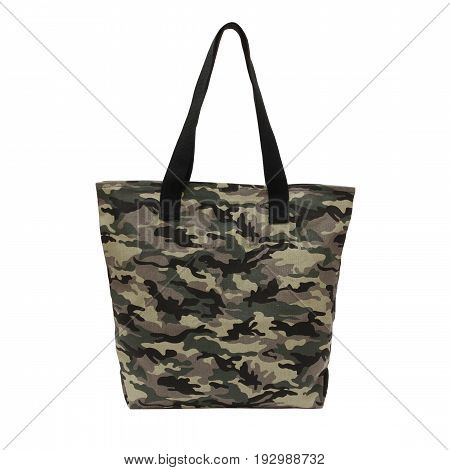 recycled cotton tote camouflage on white background