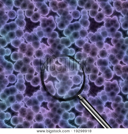 nézni a baktériumok és a sejtek mikroszkóp alatt nagy renderelt kép nagyító segítségével