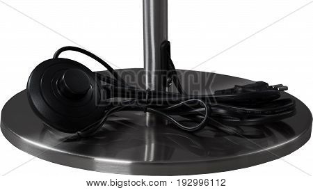 A Close Up Partial View of a Black Floor Lamp. Black part of lamp isolated on white