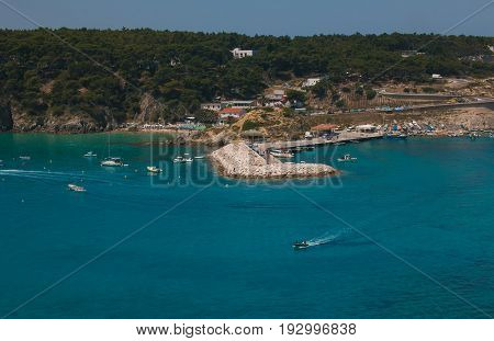 TREMITI ISLANDS, ITALY - JUNE 25, 2017: View of San Domino harbor in the Tremiti archipelago on adriatic sea, Italy