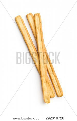 Italian grissini breadsticks. Tasty grissini snack isolated on white background.
