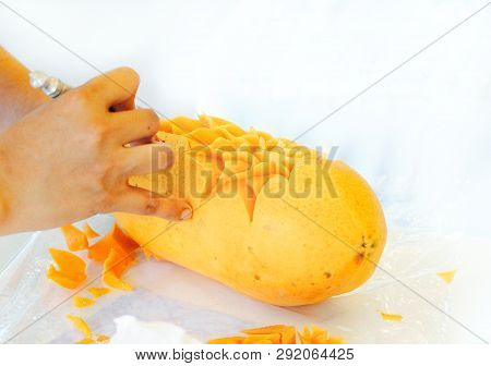 Thai Fruit Carving With Hand, Vegetable And Fruit Carving
