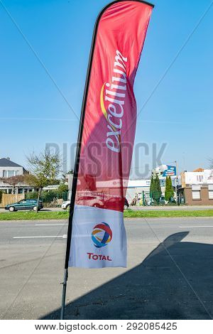 Tourcoing,france-march 22,2019:view Of The Total Company Advertising Flag.total It Is French Oil And