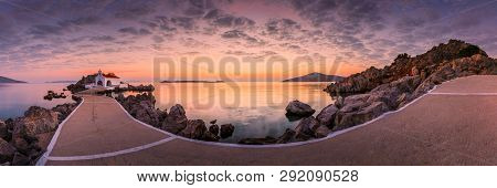 Agios Isidoros Church In Northern Chios At Sunrise.