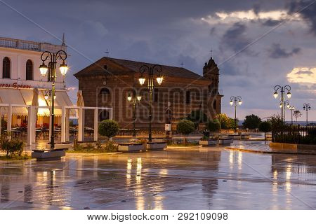 Zakynthos, Greece - October 7, 2017: Sunrise At St Nikolaos Molou Church In Solomos Square In Zakynt