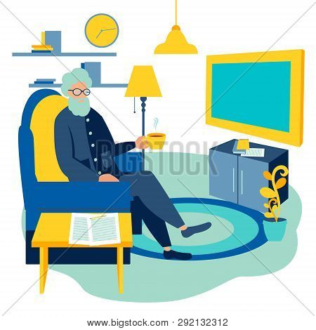 Old Man Watching Tv At Home Cartoon Vector
