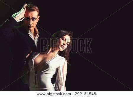 An Emotional Feeling Of Love. Theatre Actors Miming Through Body Motions. Couple In Love With Mime M