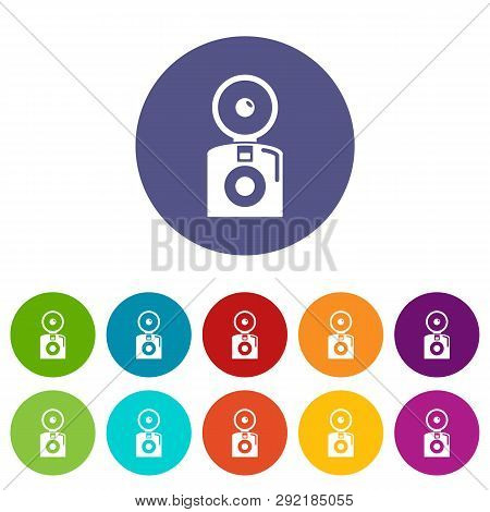 Oldschool Camera Icons Color Set For Any Web Design On White Background