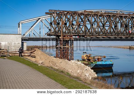 Tczew, Pomorskie / Poland - March, 28, 2019: .remont Of The Old Historic Lisewski Bridge. Reconstruc