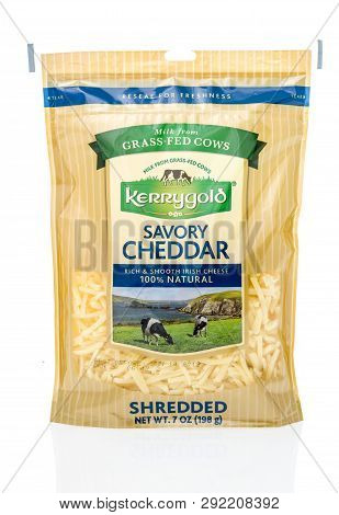 Winneconne, Wi - 24 March 2019: A Package Of  Kerrygold Savory Cheddar Milk From Grass-fed Cows Shre
