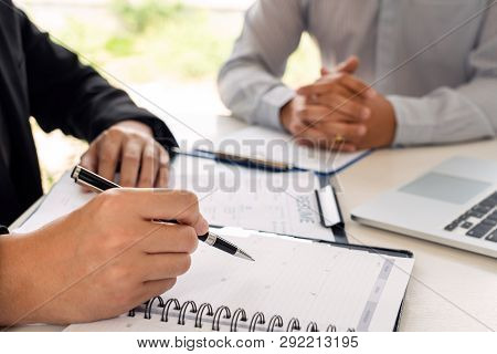 Job Interview And Hiring Concept, Appointment Candidate Business Man Explaining About His Profile An