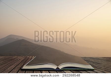 Beautiful Winter Sunrise Landscape Image Of The Great Ridge In The Peak District In Pages Of Open Bo