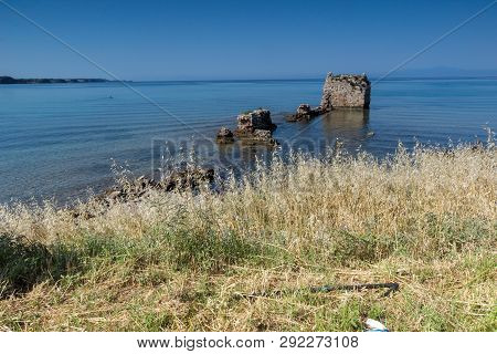 Ancient Ruins At Coastline Of Town Of Nea Poteidaia, Kassandra, Chalkidiki, Central Macedonia, Greec