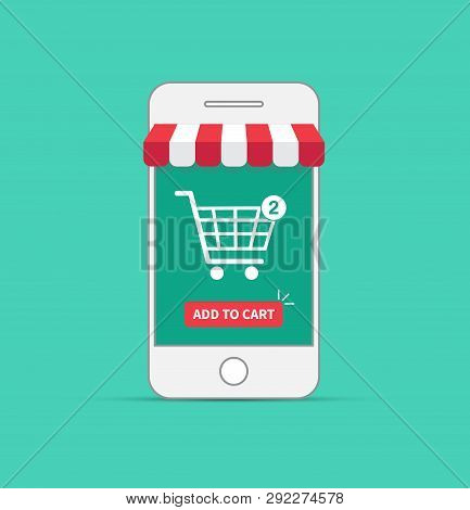 Online Shopping With Smartphone. E-commerce Concept. Vector Illustration