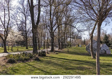 Sofia, Bulgaria - March 27, 2019: Spring Landscape With Trees And Gardens At Park Zaimov In City Of 