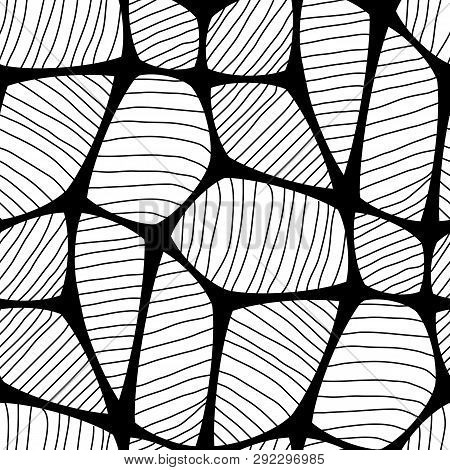 Seamless Spider Web. Connected Black Lines On White Background