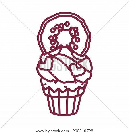 Vector Cute Cupcake Sweets Coloring Book Page