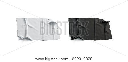 Blank Black And White Folded Stretch Banner Mockup Set, Isolated, 3d Rendering. Empty Wrinkled Signb
