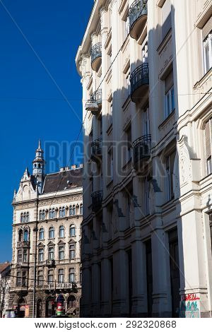 Budapest, Hungary - April, 2018: Beautiful Architecture Of The Buildings At Budapest City Center