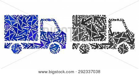 Mail Delivery Car Icon Mosaic Of Envelopes And Arrows With Blue Color. Abstract Vector Delivery Car 