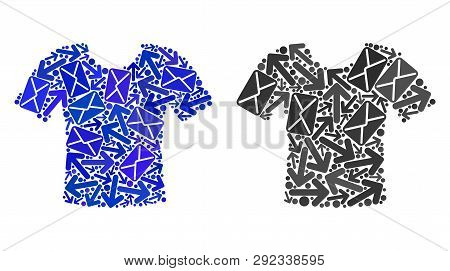 Post T-shirt Icon Mosaic Of Envelopes And Arrows With Blue Color. Abstract Vector T-shirt Illustrati