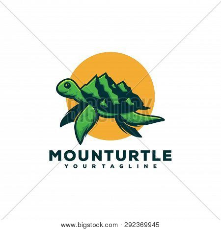 Mountain And Turtle Logo Design Concept Illustration.