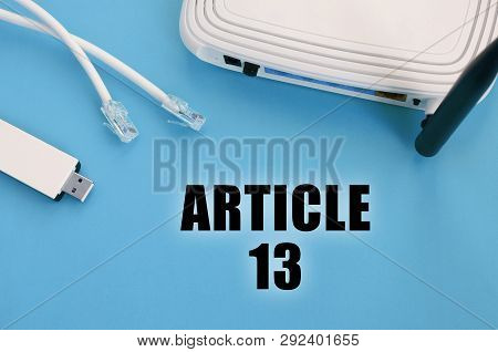 Article 13 Inscription And Internet Router On Blue Background