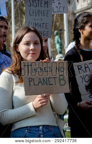 London, United Kingdom, March 29th 2019:- School Aged Protesters Outside The British Parliament Prot