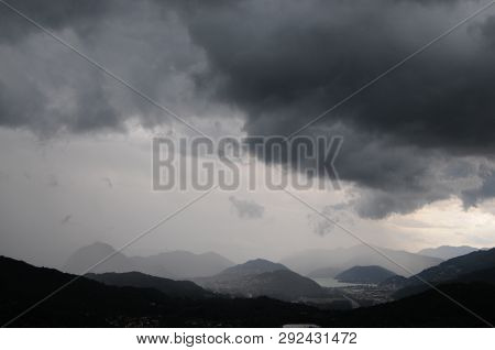A Wonderful View Over The Lugano Region (val Capriasca) During A Storm In Late Summer, Ticino, Switz