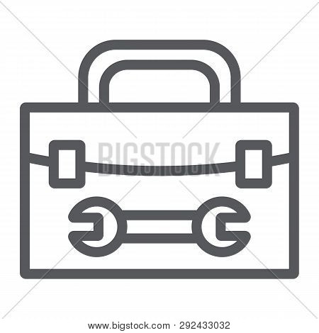 Tool Box Line Icon, Repair And Maintenance, Tool Kit Sign, Vector Graphics, A Linear Pattern On A Wh