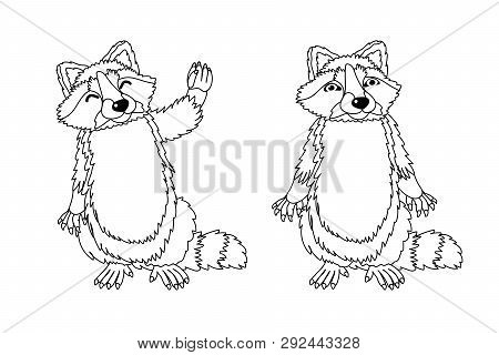 Vector Line Cartoon Animal Clip Art Cute Raccoons