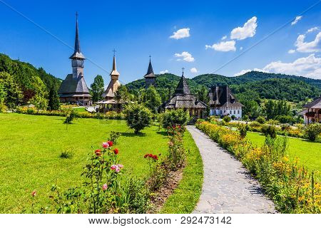 Barsana, Romania. Wooden Churches At Barsana Monastery. Maramures Region.