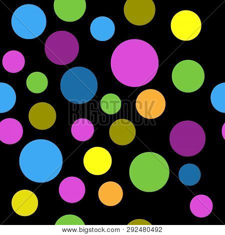 Vector Seamless Pattern Multicolored Circles On A Black Background