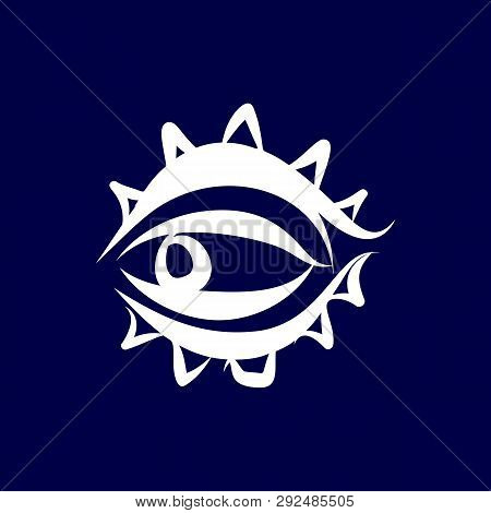 Illustration Of Abstract Human Eye Icon. Isolated On Dark-blue Background. Sketch For Tattoo, Hipste