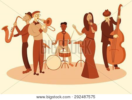 Jazz Band Of Four Musicians And Performers At A Concert