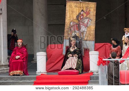 Italy, Brescia - October 01 2017: The View Of The Traditional Parade At Celebrations Of Caterina Cor