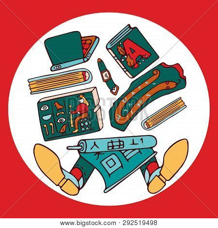 Information Overload Picture With A Man Lying Under A Pile Of Information In Various Forms From A Ru