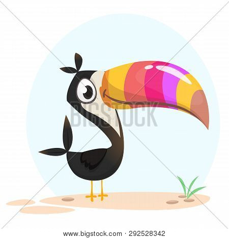 Toucan Bird Cartoon. Vector Illustration Of Happy Tukan Isolated