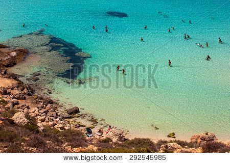 Lampedusa, Italy - August, 03: View Of The Most Famous Sea Place Of Lampedusa, It Is Named Spiaggia 