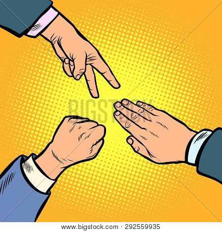 Rock Paper Scissors Game Is A Hand Gesture. Comic Cartoon Pop Art Illustration Vintage Vector Drawin