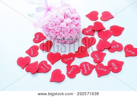 Red Paper Hearts With Pink Handmade Decoration For Wedding Celebration For Valentine Day