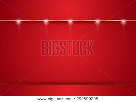 Red Background Consisting Of Three Parts Illuminated By Floodlights