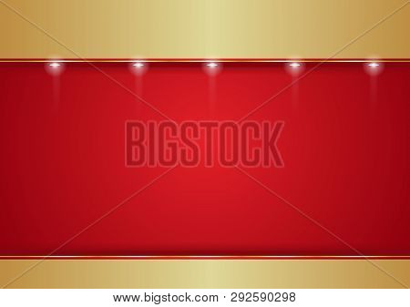 Red Background With Copper Stripes Illuminated By Floodlights