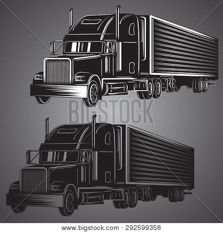 Vintage American Truck Vector Illustration. Retro Freighter Truck. Cargo Delivery Machine.