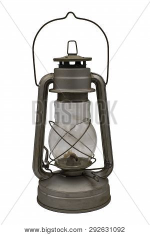 Old Iron Kerosene Lamp. Isolate On A White Background.