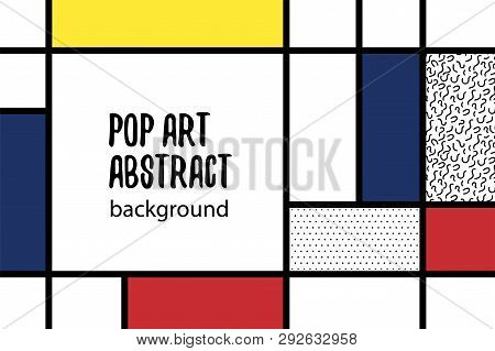 Retro Mondrian Red Yellow Blue Geometric Background. Minimal Trendy Fashion Style Poster. Line Art D