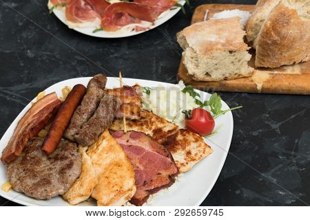 Mixed plates of food popular in Balkan region of Europe