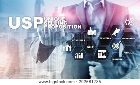 Ups - Unique Selling Propositions. Business And Finance Concept On A Virtual Structured Screen. Mixe